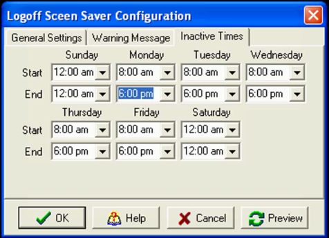 Logoff Screensaver inactive settings screen shot