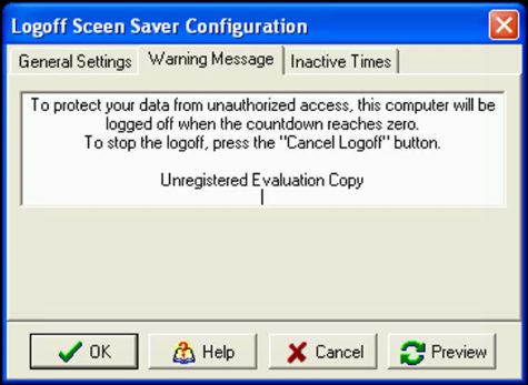 Logoff Screensaver warning message setting screen shot